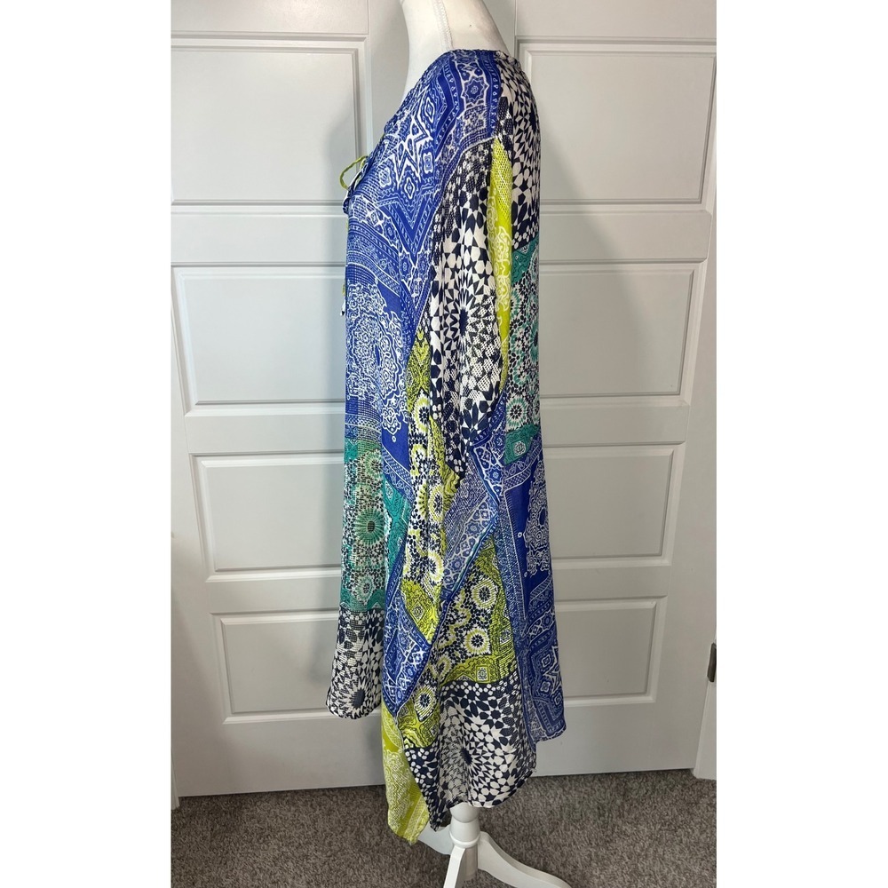 NWT Avenue Women's Patchwork Print Cover-Up Tunic Top Blue Green Yellow OS - Picture 9 of 10